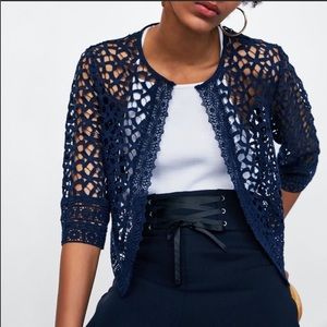 ZARA NAVY LACE CROPPED CARDIGAN (REPOST)